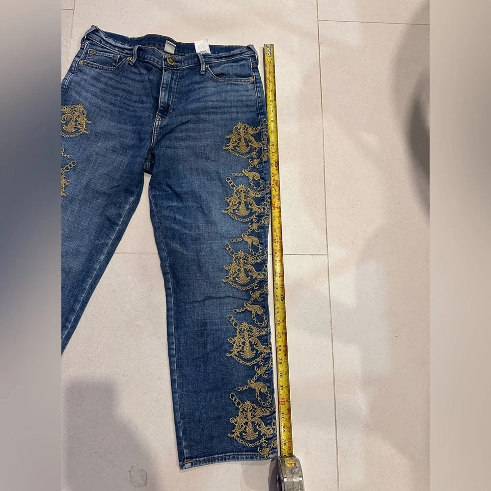 True Religion Women's Halle High-Rise Slim Straight Leg Fit Jean W/Gold Lurex 32 - Picture 3 of 6